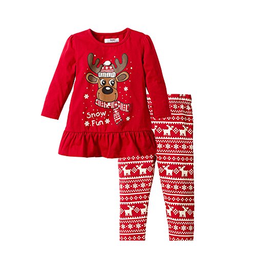 Baby Girls' 2-piece Set Reindeer Printed T-shirt and Leggings