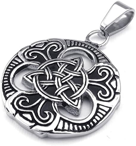 Globalmate Jewelry Mens Womens Celtic Knot Stainless Steel Pendant Necklace, Black Silver, 18-26 inch Chain