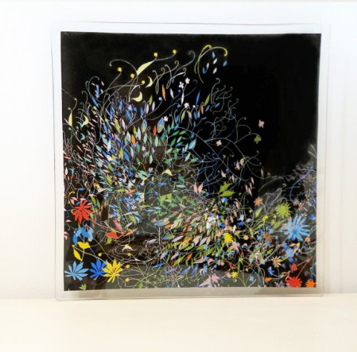 Two Lumps of Sugar 10-1/2-Inch Square Tempered Plate, Abstract, Set of 4