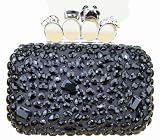 LYDC Designer Skull Knuckle Clutch Duster Hard Box Evening Bag Duster Black