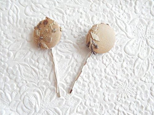 Embroidered Beige Hair Pin Set by Embellished Life Designs