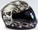 VIPER RS-44 SKULL MOTORCYCLE HELMET Silver/Black With Free Dark Visor L (59-60 Cm)