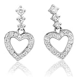 14k White Gold Journey Heart Drop Diamond Earrings (HI, I 0.36 carat)