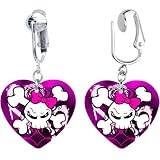 Handcrafted Heart Lady Skull and Crossbones Clip On Earrings