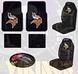 Minnesota Vikings NFL 7pc Auto Accessories Combo Set Front & Rear Floor Mats, Seat Covers & Steering Wheel Cover