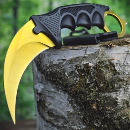 CS:GO Hawkbill Full Tang Fixed Blade Tactical Neck Knife w/ ABS Sheath &amp; Cord - Assorted VORTEX Fade DOPPLER (Limited Edition) (Gold)