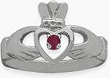 Ladies 10 Karat White Gold Ruby Claddagh Ring