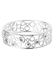 925 Sterling Silver Open Circle Bangle Bracelet with Amethysts