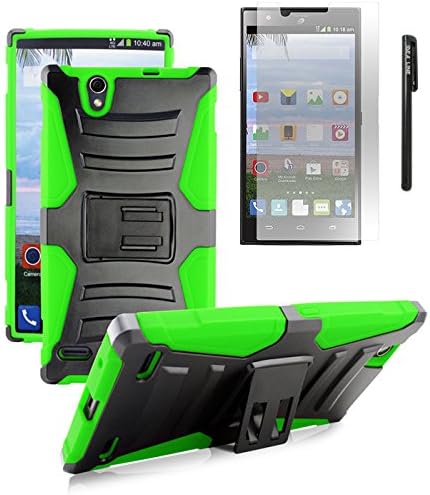 ZTE Lever LTE Case,ZTE Z936L Case,ZTE Z936C Case(Straight Talk,NET 10),IDEA LINE INC(TM)Green Skin Case Armor Shock Proof Heavy Duty With Swivel Belt Clip Cover with Stand Black Holster+Free Stylus Pen+Free HD Screen Protector(Green/Black)