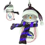 Pack of 4 MLB Colorado Rockies Baseball Snowman Christmas Ornaments 2.75"