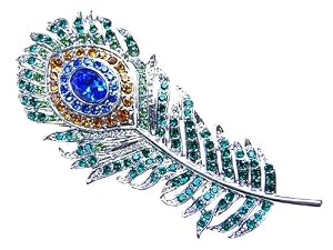 Enchanting Colorful Single Peacock Feather Crystal Rhinestone Custom Pin Brooch