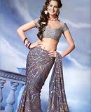 Deep Grey Faux Crepe Indian Belly Dance Dress Wrap Sari Designer Saree with Unstitched Blouse