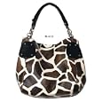 Black Large Giraffe Print Faux Leather Satchel Bag Handbag