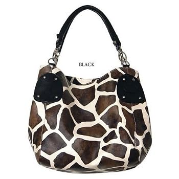 Set A Shopping Price Drop Alert For Black Large Vicky Giraffe Print Faux Leather Satchel Bag Handbag Purse