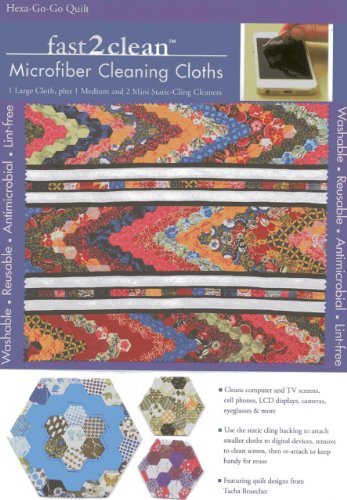 fast2clean(TM) Hexa-Go-Go Quilt Microfiber Cleaning Cloths: Includes 1 Large Cloth, plus 1 Medium and 2 Mini Static-Cling Cleaners