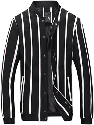 TideGG Men's Slim Open Back Sport Button Stripes Ribbed Jacket Black 2XL/US M(Chest:40.9")