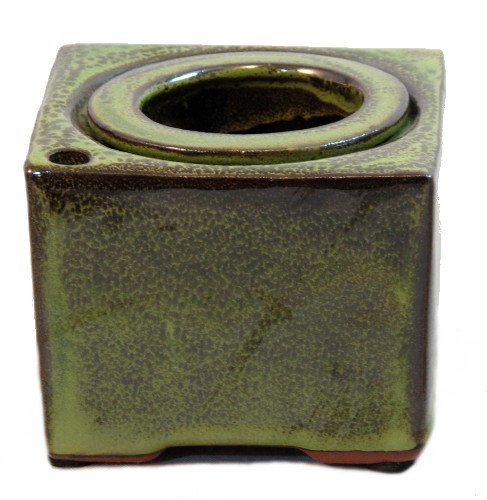 Square Self Watering Ceramic Pot with Felt Feet - Tropical Green - 4 3/8