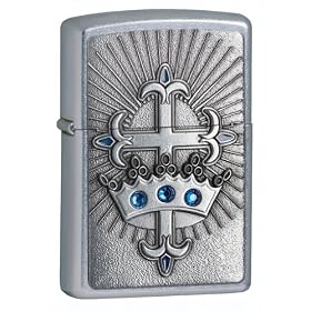 Zippo Street Crown and Cross Chrome Lighter with Blue Crystal: Sports &amp; Outdoors