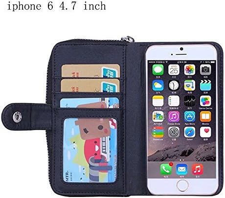 Luxury Pu Leather Flip Mobile Phone Cover Cases with Wallet Photo Frame Card Holders Function Pouch Bag for Apple Iphone 6 4.7 Inch (Black iPhone 6 4.7")
