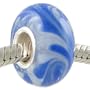 Blue Feather Edge Murano Style Sterling Core Glass Bead for Charm Bracelet