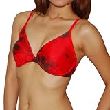 Skye Ladies Smooth Underwire Bra / Surf Trikini Swimsuit Bikini Top - Quick Dry (Size: M/D cup), red w/ black flower