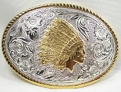 INDIAN CHIEF  STERLING SILVER/GOLD PLATED  BELT BUCKLE