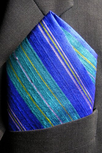 Shopping Online Sapphire Blues Silk Pocket Square, 100% Silk Dupioni - by Royal Silk