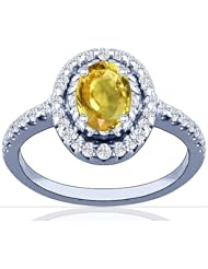 Platinum Oval Cut Yellow Sapphire Ring With Sidestones