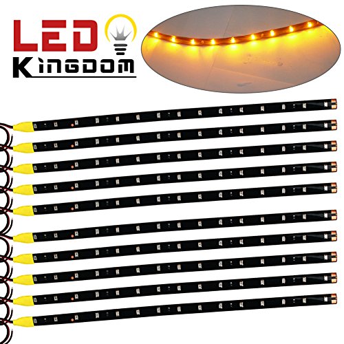 LEDKINGDOMUS 10x Car Motor Flexible LED Light Strip Yellow 30CM 15SMD High Power Waterproof DC12V