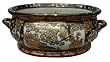 Oriental oval porcelain footbath / planter, hand painted with traditional gold filigree satsuma work, birds and flowers