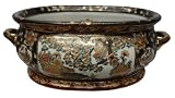Oriental oval porcelain footbath / planter, hand painted with traditional gold filigree satsuma work, birds and flowers