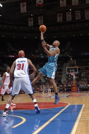 New Orleans Hornets v Detroit Pistons: David West and Charlie Villanueva Photographic Poster Print by Allen Einstein, 24x36