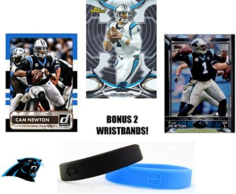 Cam Newton Carolina Panthers Assorted NFL Football Cards + Football Wristbands (2 wristbands 3 cards)