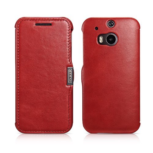 Moon Monkey Luxury Business Genuine Leather Folio Protective Case Wallet Design for HTC One M8 Magnet Adsorption (MM364) (Red)