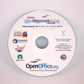 8daysaweek CD for Mac OS� (Intel) - OpenOffice.org, Firefox, Thunderbird, plus music and imaging software, over 20 Open Source programs
