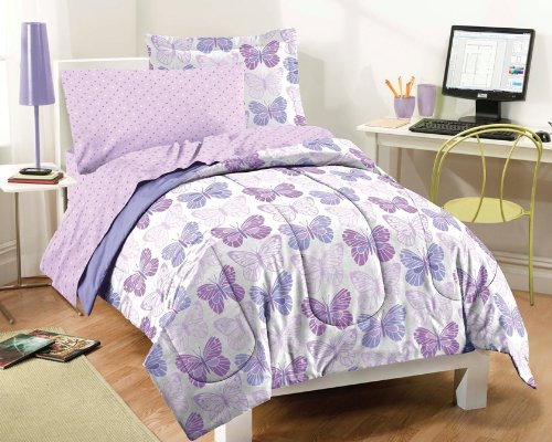 Butterfly Prints Purple and White Comforter Set