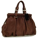 Designer Inspired Handbag with Gold Tone Hardware - Brown