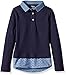 French Toast Girls' Big Girls' Jersey and Lace 2-Fer Top, Navy, 7/8