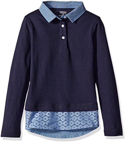 French Toast Girls' Big Girls' Jersey and Lace 2-Fer Top, Navy, 7/8