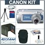 Canon Powershot A470 Digital Blue Camera Kit, with 1 GB SD Memory Card, Deluxe Carry Case, Mini Table Top Tripod, Neck Strap, Memory Card Wallet, Screen Protecters for LCD Screen, Cleaning Fluid with Cloth