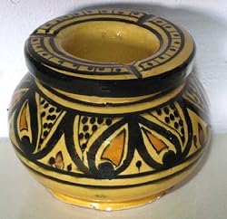 Moroccan Handmade Two-Piece Ceramic Yellow Medium Ashtray,by Treasures of Morocco,Free shipping