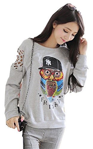 トレーナー イーグルス ふくろう 透かし彫り 大きいサイズ 長袖 ストリート カジュアル フェミニン 通学 通勤 レディース 美脚 秋物 冬物 可愛いスカーフ付き m399