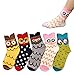 AnVei-Nao Womens Girls Stripe Cartoon Owl Pattern Cotton Soft Crew Socks 5 Pairs