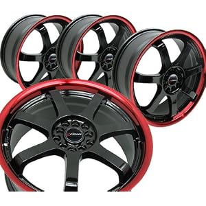 HAYAME ET45 BLACK WHEEL RIMS w/RED LIP 4pcs