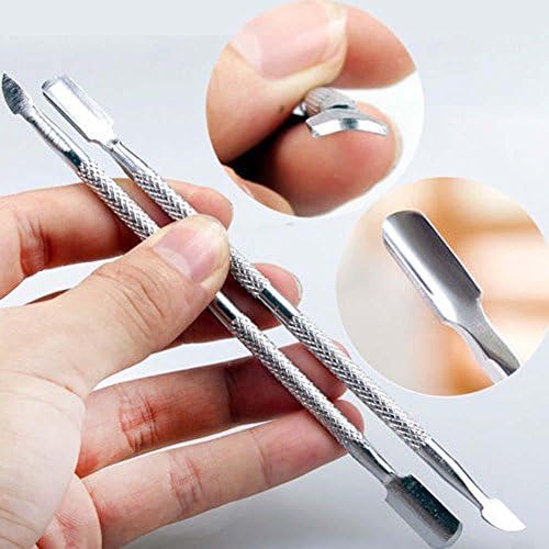2X Stainless Steel Cuticle Tools Nail Pusher Spoon Remover Manicure Pedicure