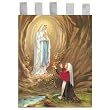 Church Banner - Our Lady of Lourdes - Cotton Canvas with Archival Inks and UV Coating - Border Rings for Rod Hanging. Print Size 24"x36"