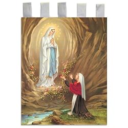 Church Banner - Our Lady of Lourdes - Cotton Canvas with Archival Inks and UV Coating - Border Rings for Rod Hanging. Print Size 24"x36"