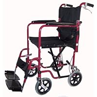 Transport Folding Wheelchair with Carbon Steel Frame, Dual Handbrakes, Padded Armrests, Detachable Footrests, and Drop Back Handle.