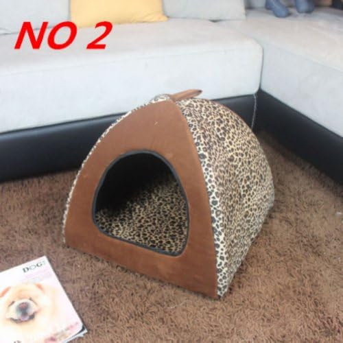 Small dogs Teddy VIP kennel pet nest cat litter cotton nest dog tent doghouse (No.2-Cheetah with Brown Front Design,L)