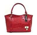POPCORN Italian Designer Tote Shopper Bag Handbag in Black, Brown, Maroon or Red Patent Croc Embossed Leather
